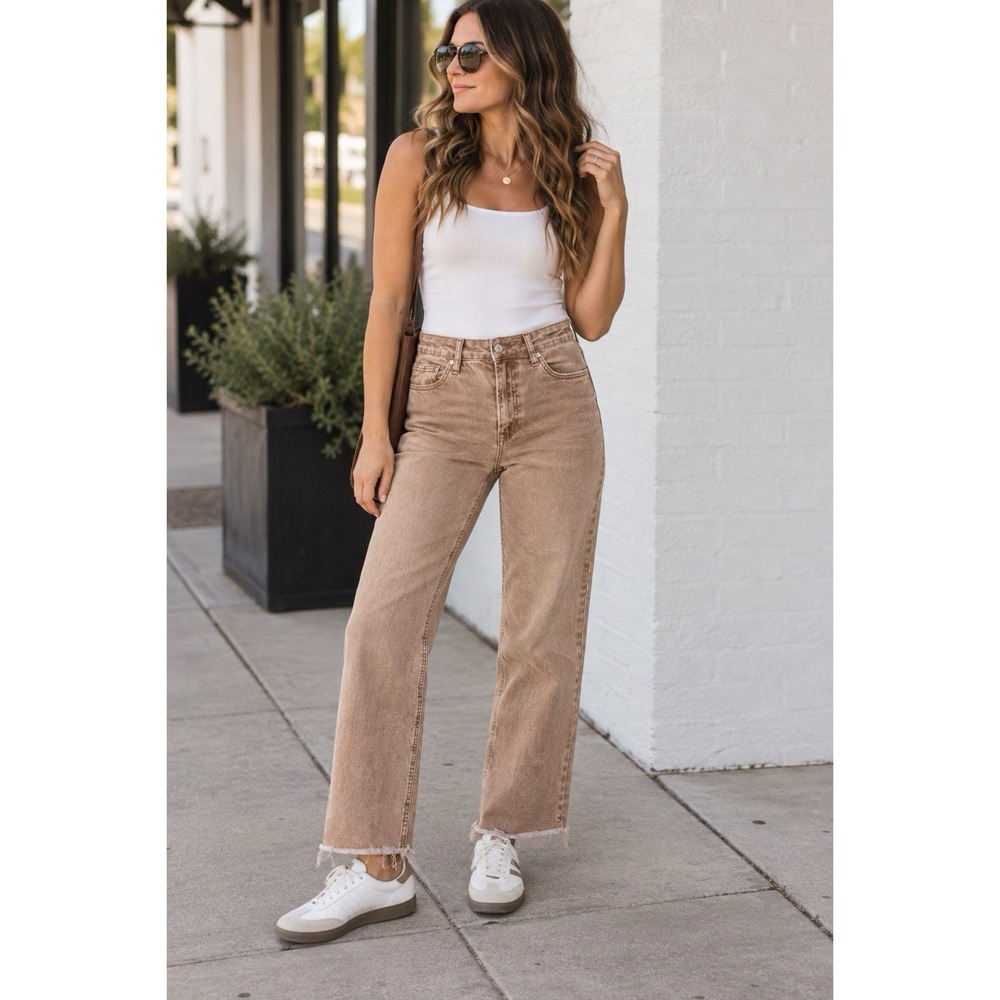 Vervet Size 29 Light Rust High Rise Straight Leg Raw Hem Jeans Stretch